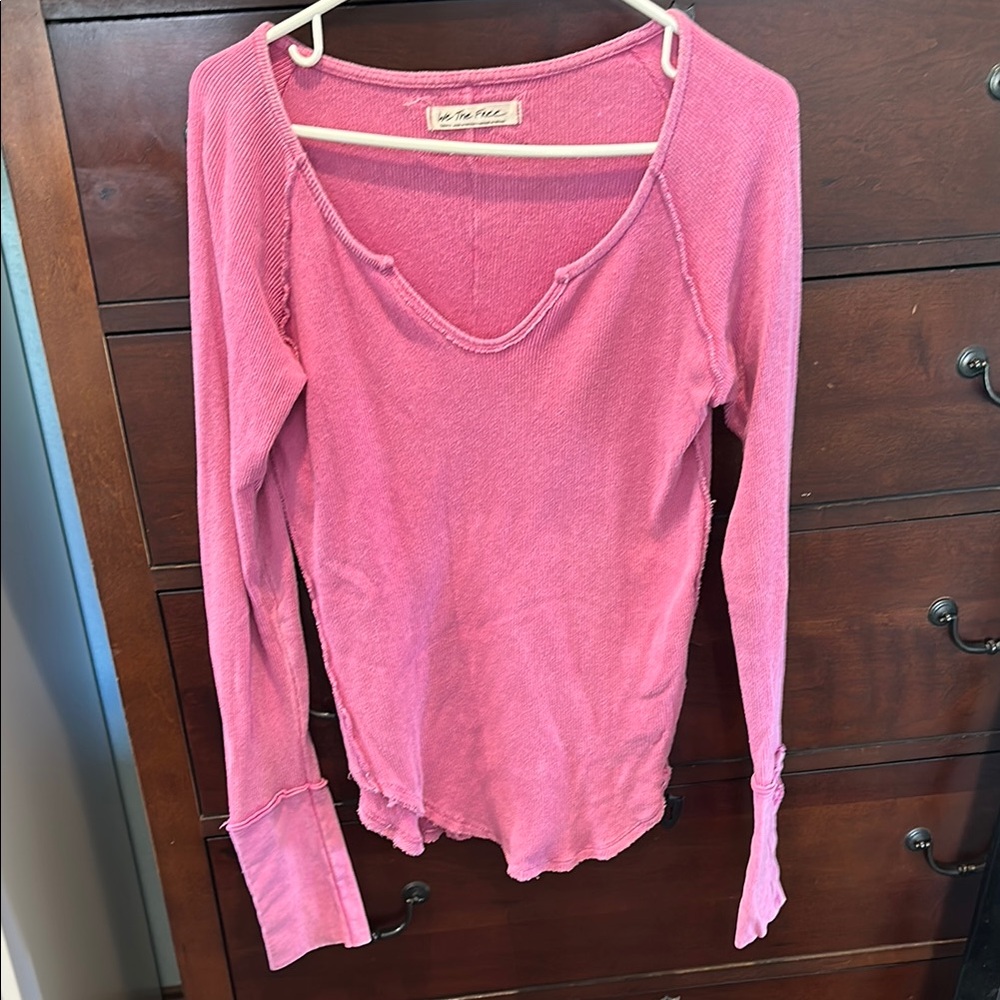 Free People Pink Fitted Ribbed Long Sleeve Blouse